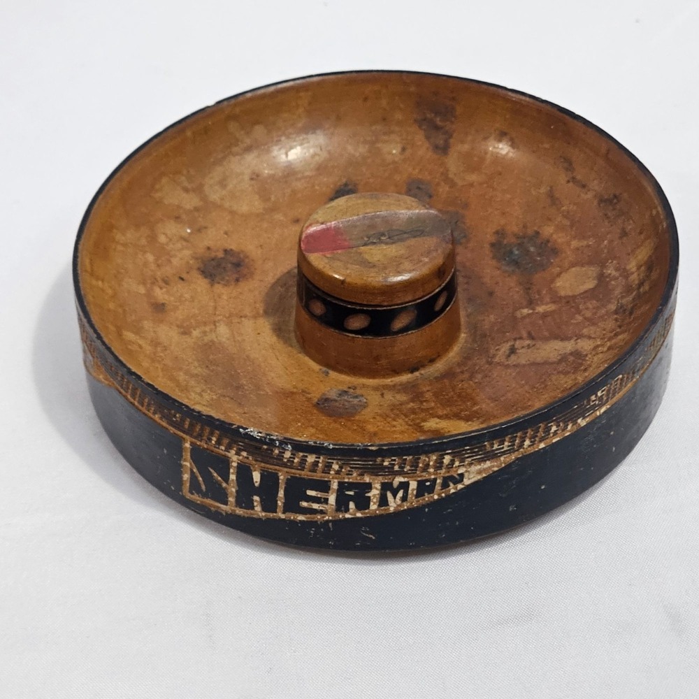 vintage wooden souvenir ashtray or trinket dish from Mexico, 1948